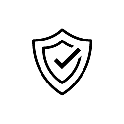 Icon of a check mark with a shield in the background